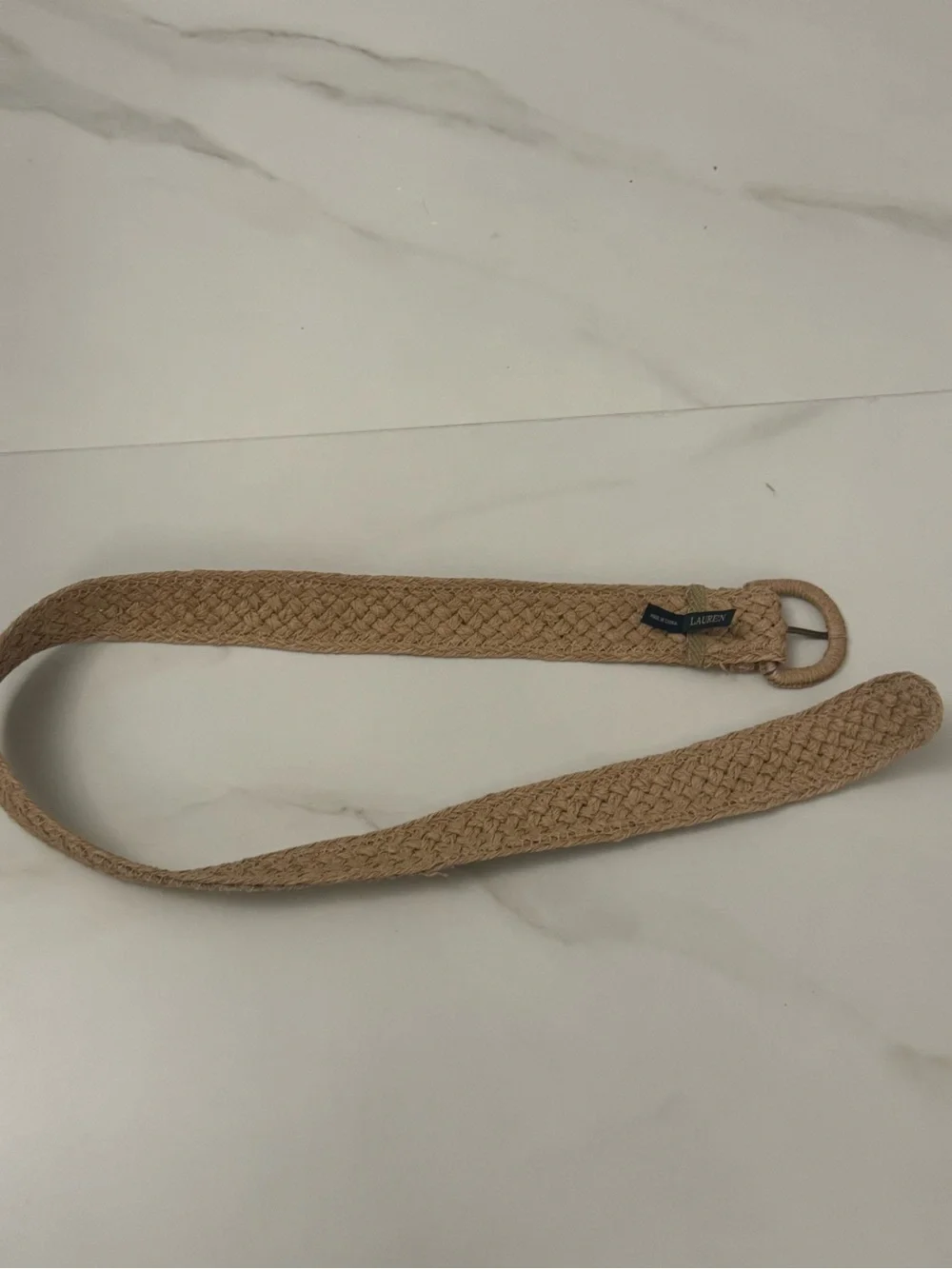 Braided Natural-Tone Women’s Waist Belt with Round Buckle 41” inches SM